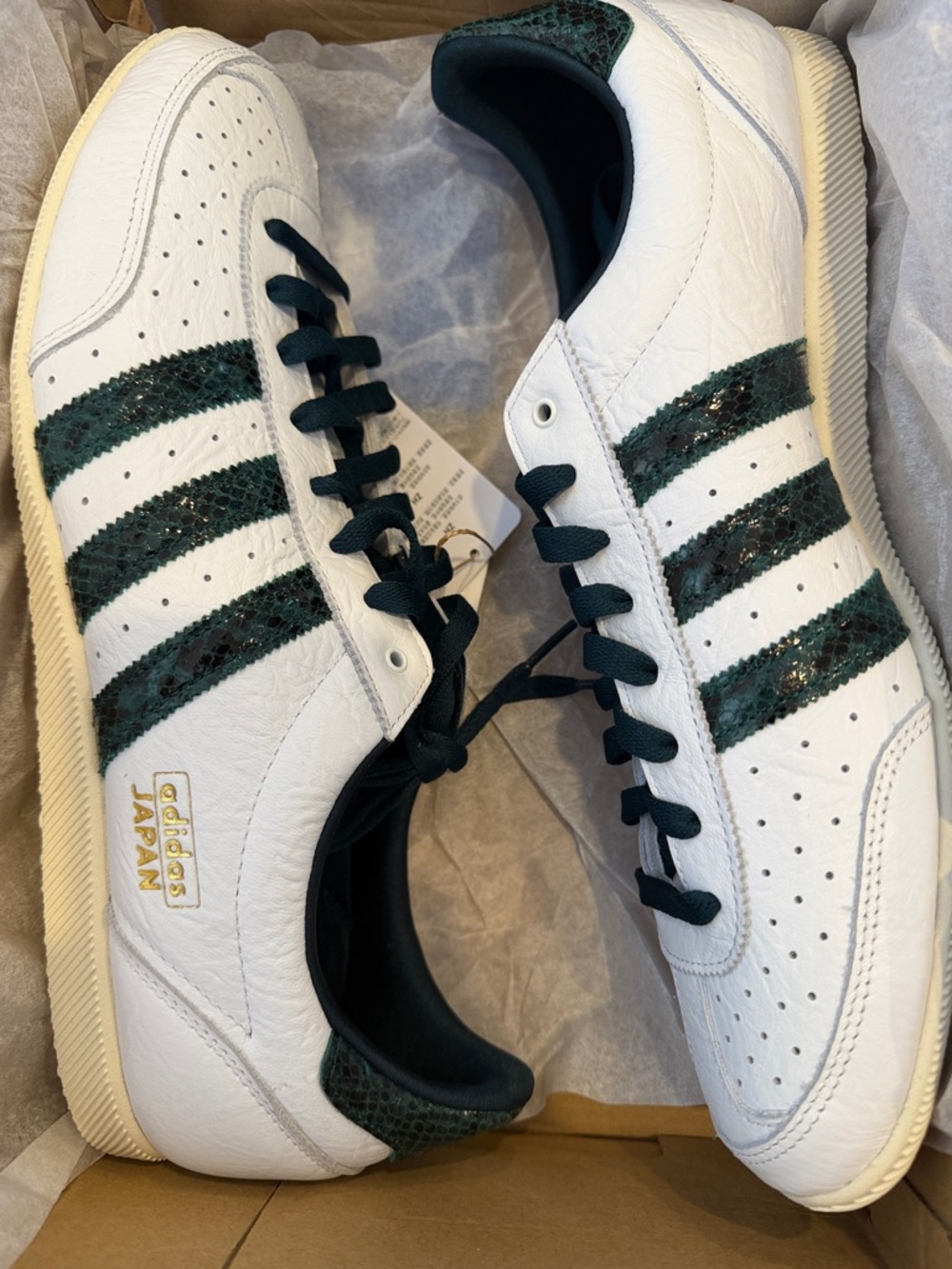adidas Japan White Sneakers with Dark Green Snakeskin Stripes